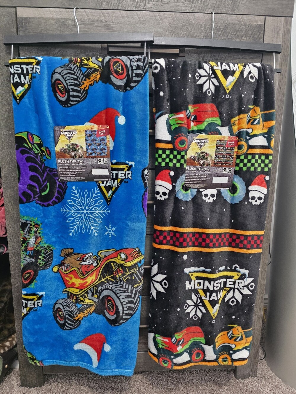 Set of 2 Monster Jam Plush Christmas Throw Blankets 60in x 70in